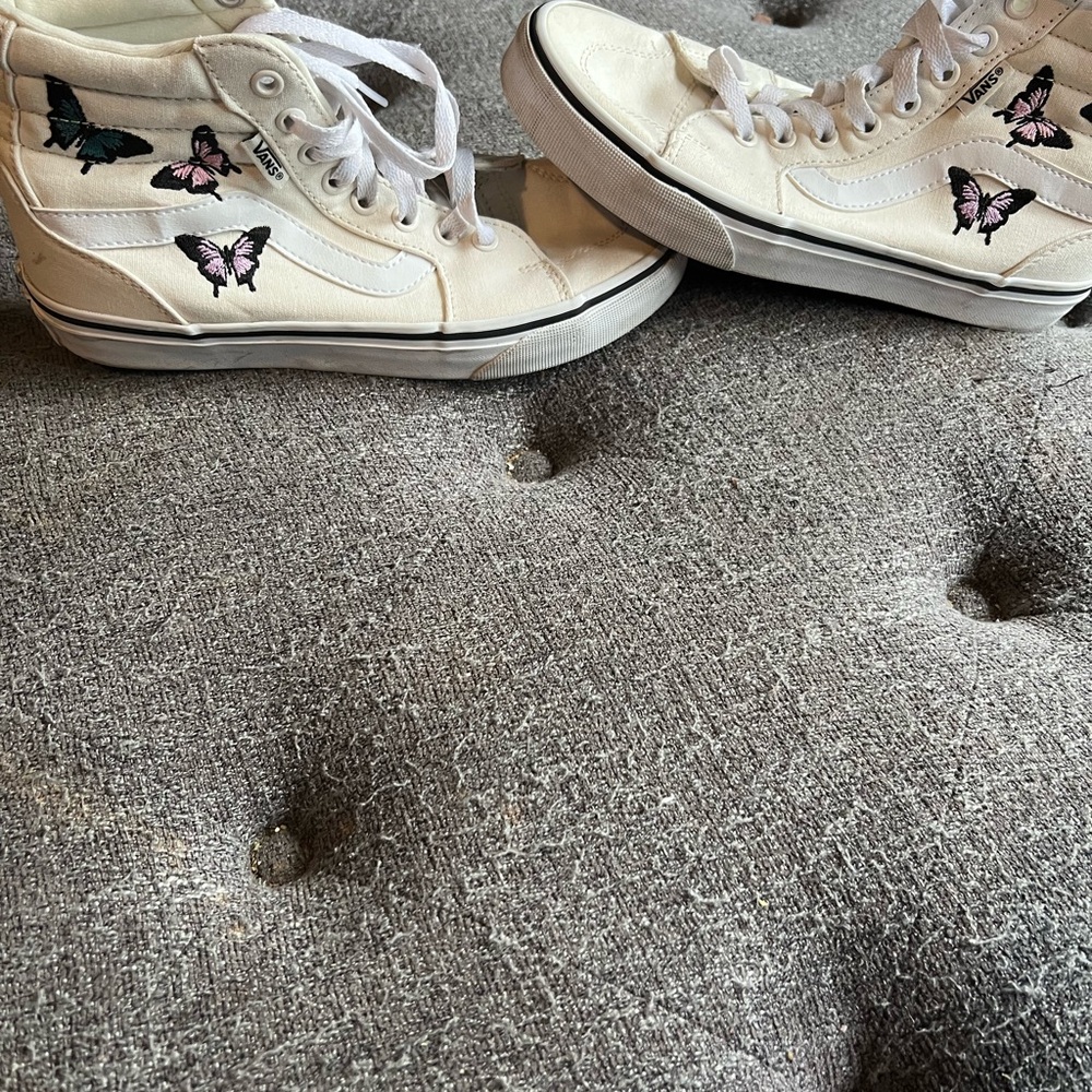 Vans White High-Top Sneakers with Pink & Teal Butterfly Embroidery